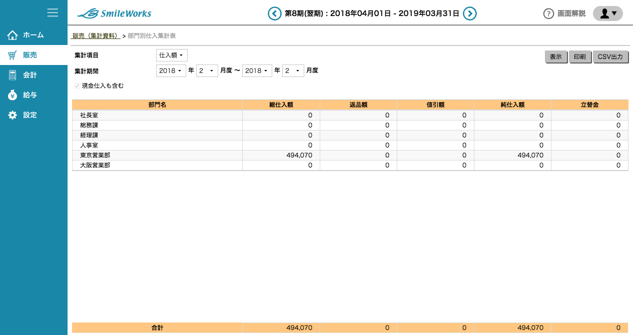 部門別仕入集計表