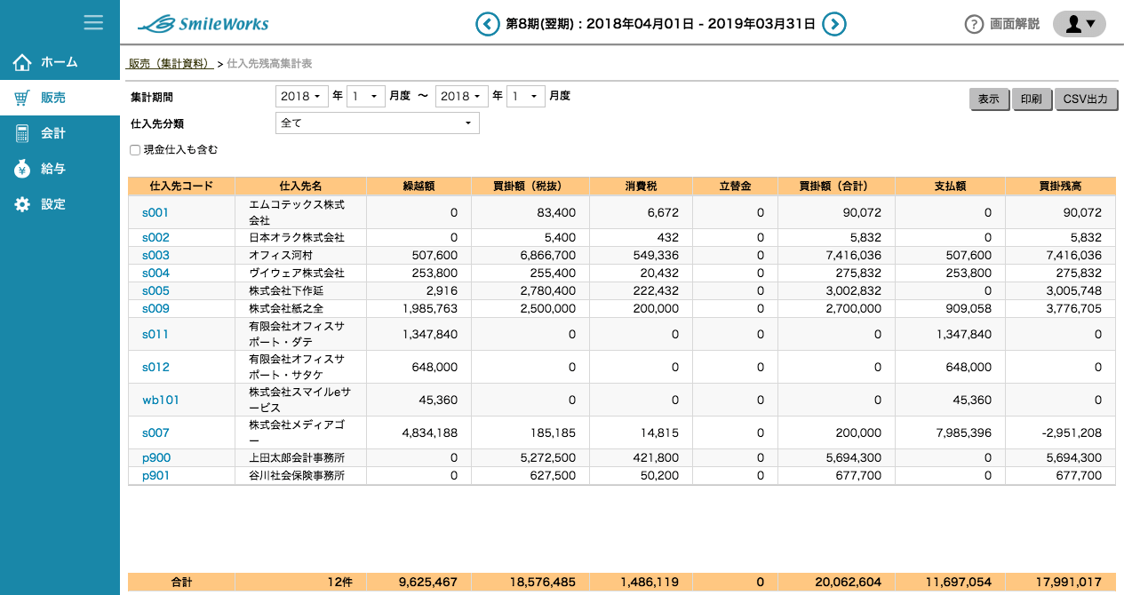 仕入先残高