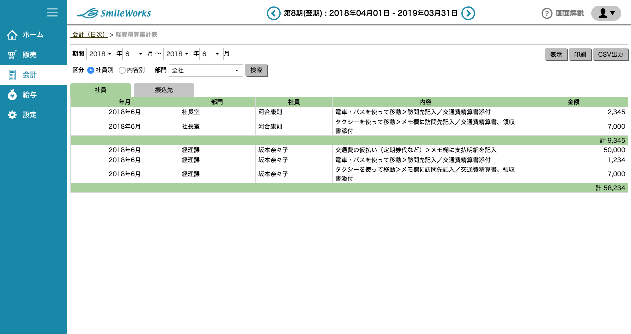 経費精算集計表