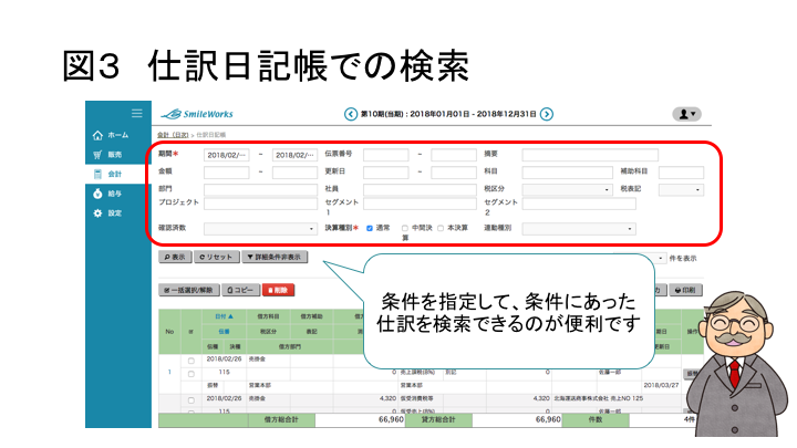 図3 仕分日記帳での検索