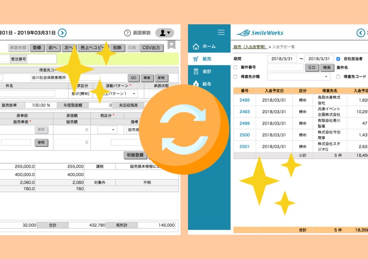 売上から自動的に入金予定一覧へ登録で、効率的に入金管理